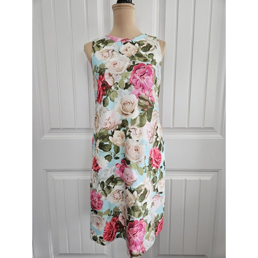 Anne Klein Floral Shift Dress Sz 6 Career Wedding Eggshell Blue